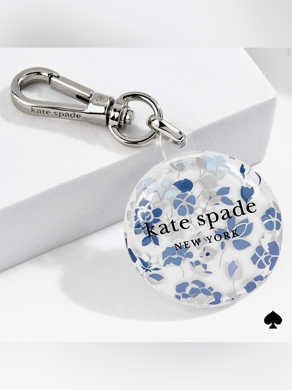 NEW Kate Spade Air Tag holder keychain bag charm Back to School Flowerbed blue